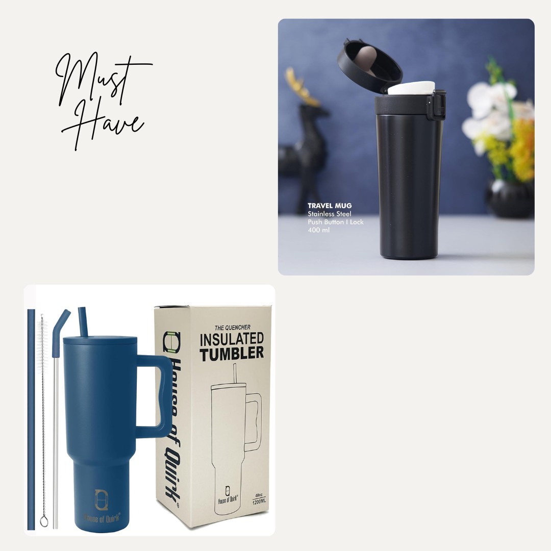 Stainless  Steel Combo - Steel Tumbler with Glass & Vacuum Insulated Bottle