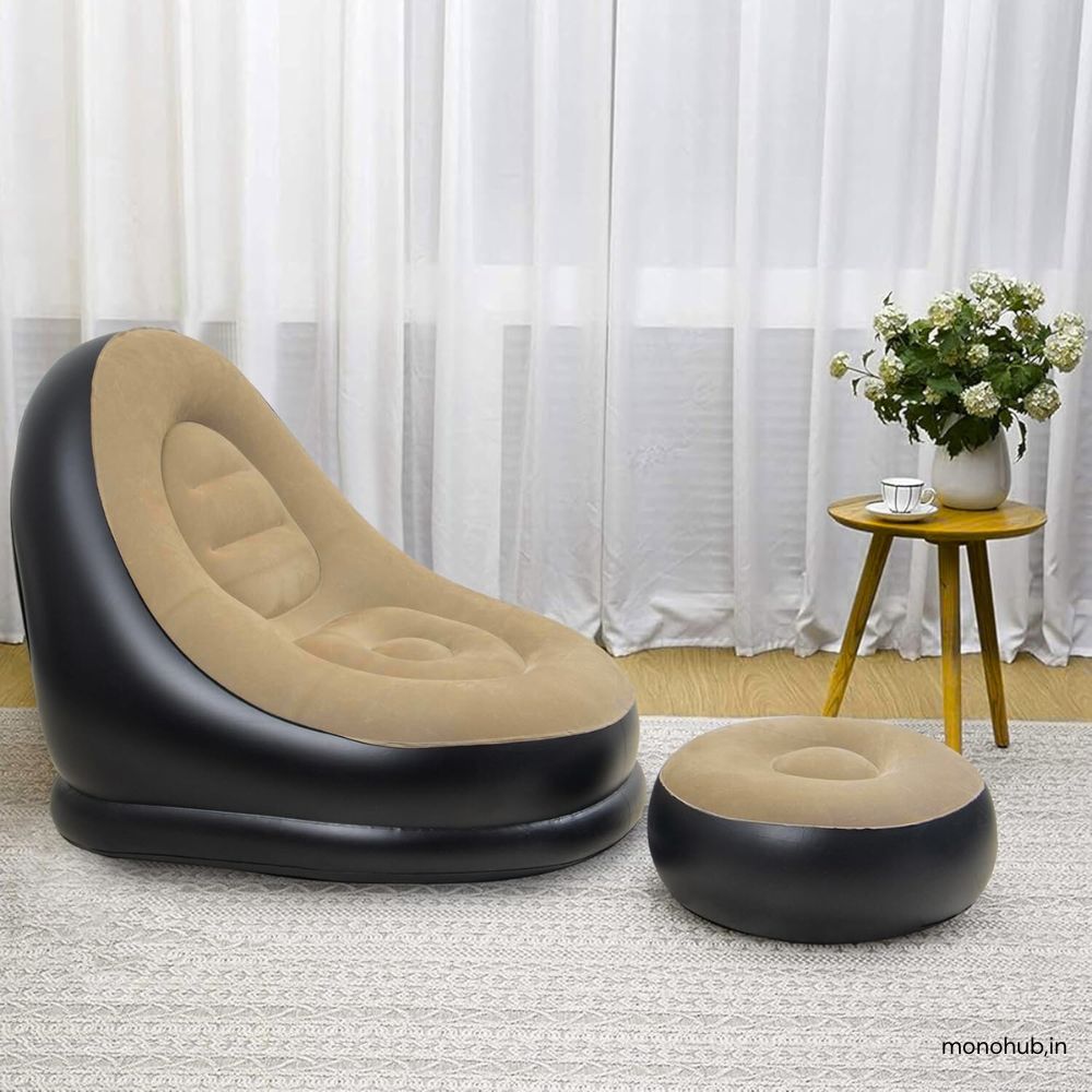 2-in-1 Air sofa and Ottoman with Electric Pump-Black and Beige
