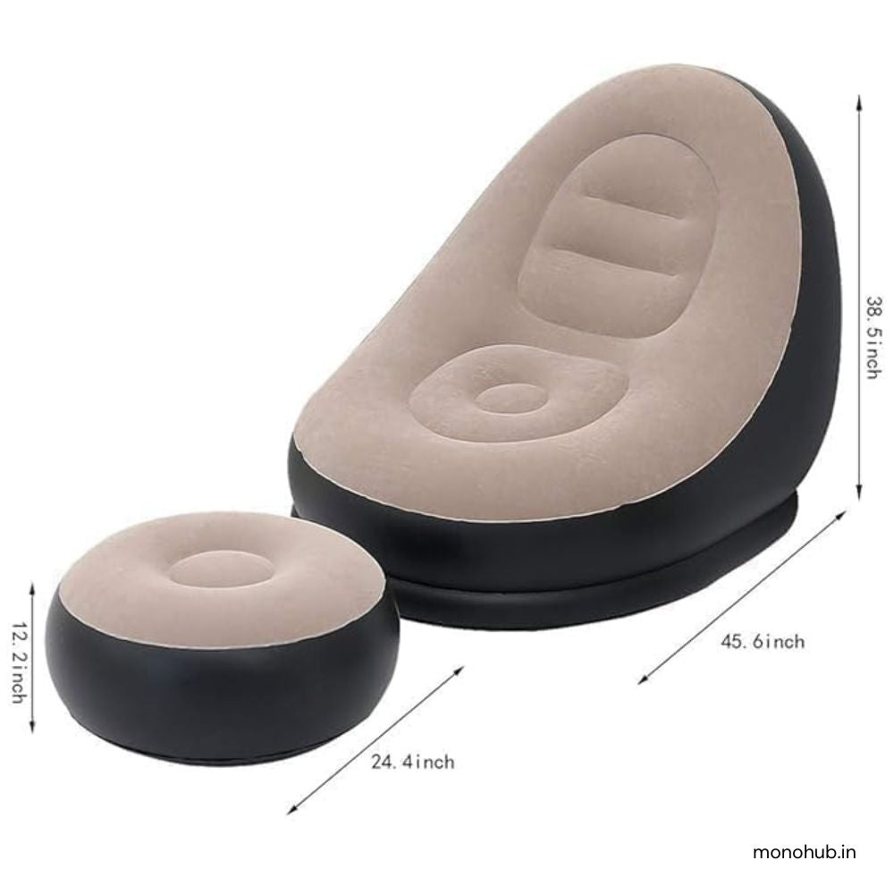 2-in-1 Air sofa and Ottoman with Electric Pump-Black and Beige