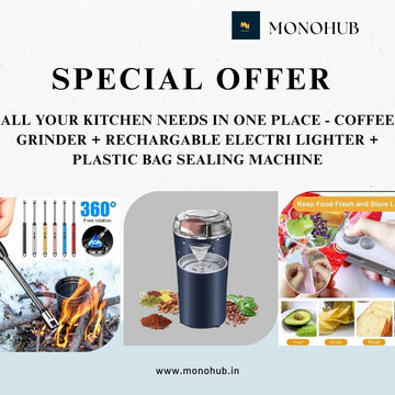 Tri Combo – Rechargeable Electric Lighter + Mini Heat Sealing Machine + Compact  Grinder